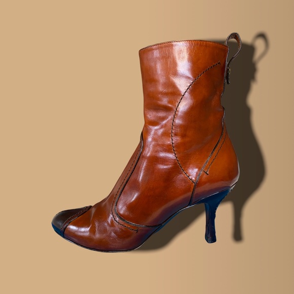 Louis Vuitton Shoes - -Louis Vuitton dark leather heeled boots 37 1/2 with dust cover  size 7